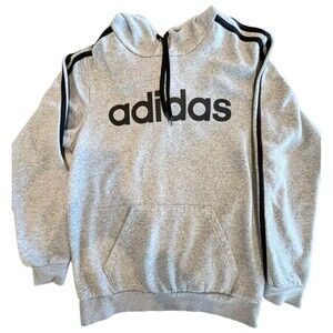 adidas Essential Hoodie Mens Sz Small 3 Stripes Pullover Long Sleeve Light Gray